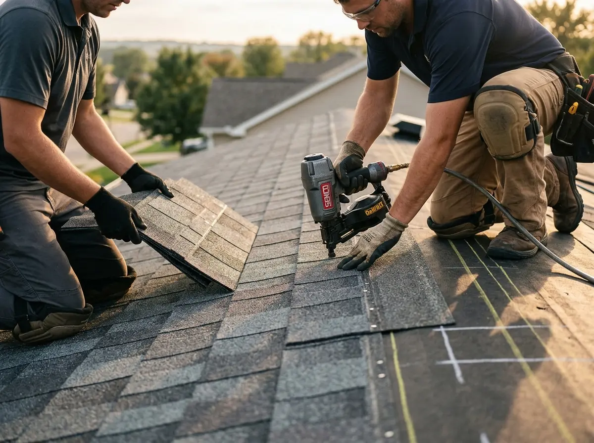 Professional roofer working on a residential roof in Dartmouth